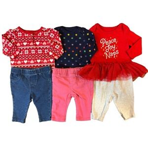 Baby Girl 0/3 Months Clothes Lot Outfits Pants Long Sleeve Shirts Peace Joy Naps